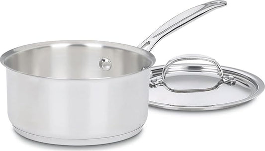 Cuisinart 1.5 Quart Sauce Pan with Cover, Stainless Steel Pot with Lid, Small Kitchen Pots, Dishwasher Safe, Compatible with Induction, Electric, Gas Cooktops, Oven Safe Saucepan, Cool Grip Handles by Cuisinart