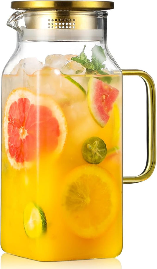 40 oz,1.2Liter Square Glass Pitcher with Lid and Spout, Water Pitchers with Handle for Fridge, Borosilicate Glass Carafe for Hot/Cold Drink, Large Jug for Iced Tea, Coffee, Beverage, Cold by NETANY