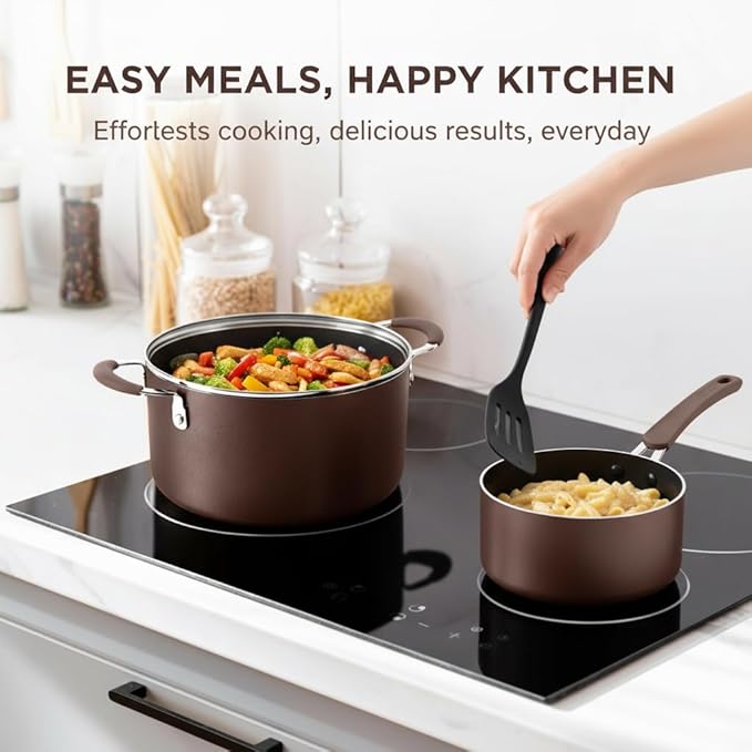 NutriChef 14-Piece Nonstick Brown Cookware Set - Scratch-Resistant Kitchen Pots and Pans with Lids & Utensils, For All Cooktops - NCCW14SBR - Image 2