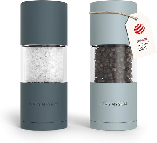 LARS NYSØM Salt and Pepper Mills Set with Adjustable Ceramic Grinder 2 Pieces I Manual Design (Stone Blue/Sky Blue) by LN