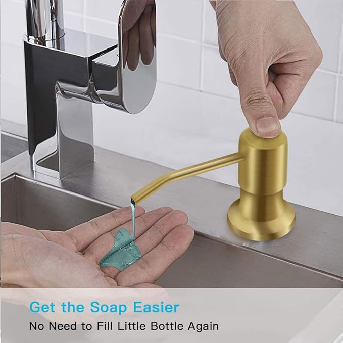 OHiHi Dish Soap Dispenser for Kitchen Sink, Countertop Sink Soap Dispenser Water Pump with 47” No-Spill Extension Tube Kit Design for Kitchen Bathroom, Easy to Press, No More Refills （Golden） - Image 7