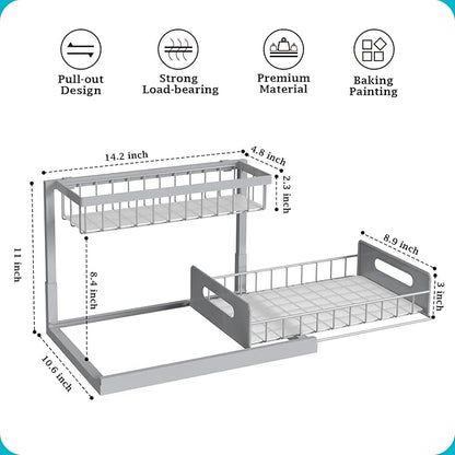 REALINN Under Sink Organizer, Pull Out Cabinet Organizer 2 Tier Slide Out Sink Shelf Cabinet Storage Shelves, Storage for Kitchen Bathroom, Grey, 1 Pack - Image 2