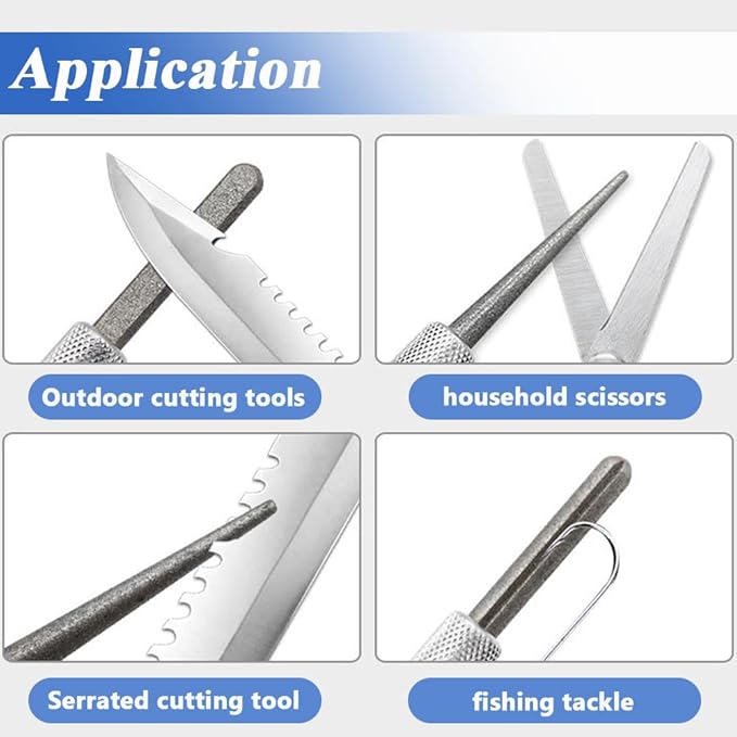 Wolfride 2Pcs Serrated Knife Sharpener, Retractable Diamond Sharpening Rod Multifunctional Knife Sharpening Tool for Outdoor Kitchen Fishing Hunting - Image 3
