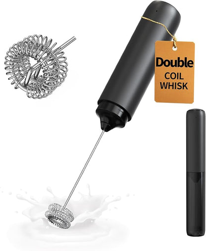 CIRCLE JOY Rechargeable Milk Frother Hanheld, Dual Coil Whisk Head Electric Coffee Frother, Portable Hand Frother Wand Drink Mixer for Matcha Lattes Cappuccino, Kitchen Gifts, Black by CIRCLEJOY