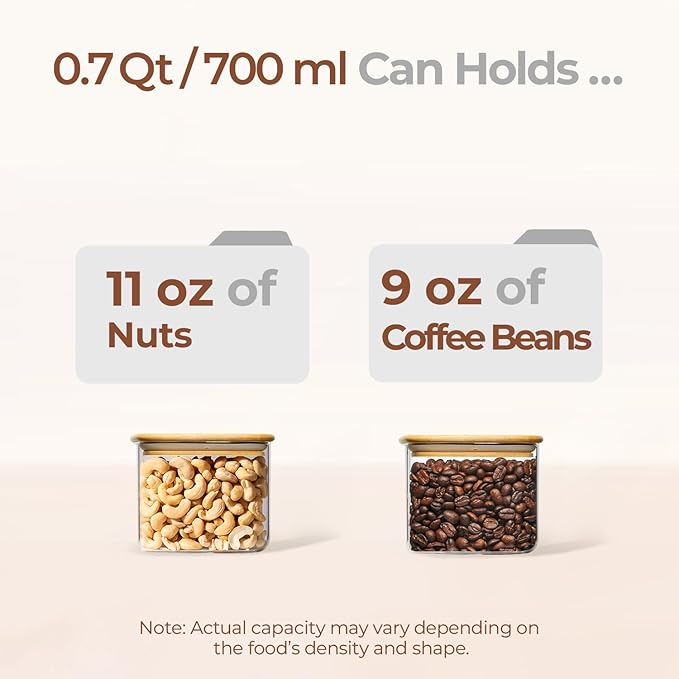 ComSaf 0.7 Qt Rectangle Glass Storage Containers with Lids, Glass Jars with Bamboo Lids, Clear Food Jar, Sugar Coffee Containers, Small Pantry Storage Container for Tea Candy Nuts Spices Oat - Image 3
