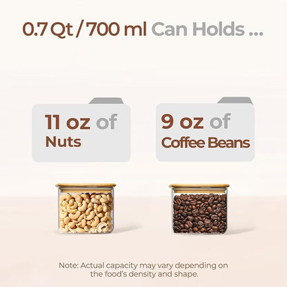 ComSaf 0.7 Qt Rectangle Glass Storage Containers with Lids, Glass Jars with Bamboo Lids, Clear Food Jar, Sugar Coffee Containers, Small Pantry Storage Container for Tea Candy Nuts Spices Oat - Image 3