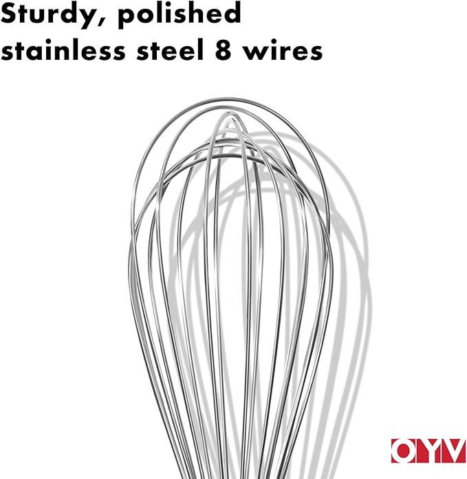 OYV 8" Whisk, Ergonomic Handle, Dishwasher Safe 18/10 Stainless Steel Whisk, Professional Kitchen Metal Wisk, Perfect for Whisking, Blending, Beating, and Baking - Image 6