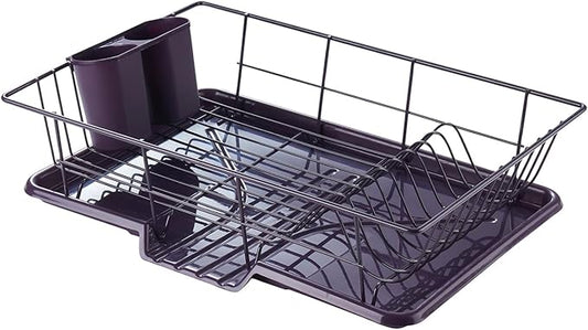 Space-Saving 3-Piece Dish Drainer Rack Set: Efficient Kitchen Organizer for Quick Drying and Storage - Includes Cutlery Holder and Drainboard - Maximize Countertop Space, Eggplant Purple by SweetHomeCollection