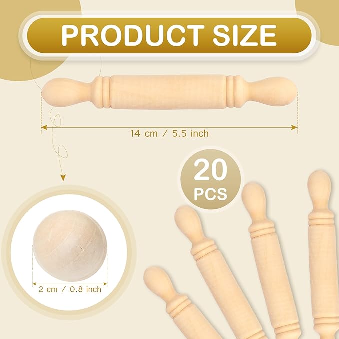 20 Pieces Mini Rolling Pin for Crafts 5.5 Inches Long Wooden Dough Roller Small Wooden Rolling Pins for Kids Children Home Kitchen Fondant Pastry Pizza Crafting Baking and Imaginative Play - Image 2