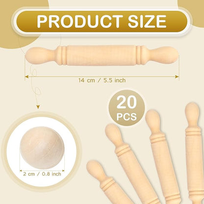 20 Pieces Mini Rolling Pin for Crafts 5.5 Inches Long Wooden Dough Roller Small Wooden Rolling Pins for Kids Children Home Kitchen Fondant Pastry Pizza Crafting Baking and Imaginative Play - Image 2