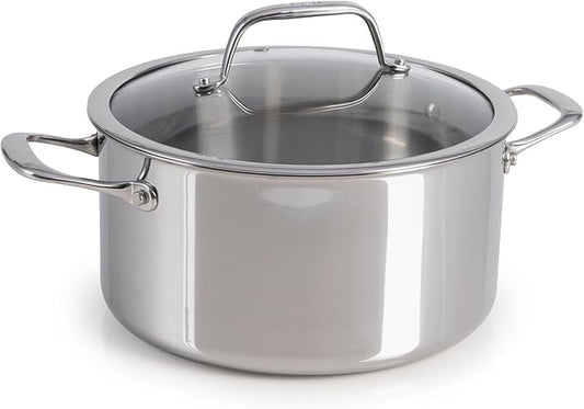 T-Fal Pro Tri-Ply Stainless Steel Large Dutch Oven Pot with Lid, 6 Quart Induction Pot, Oven Safe 500F, Lid 350F, Fast & Even Heat, Professional Quality & Durability, Silver by T-falbrand