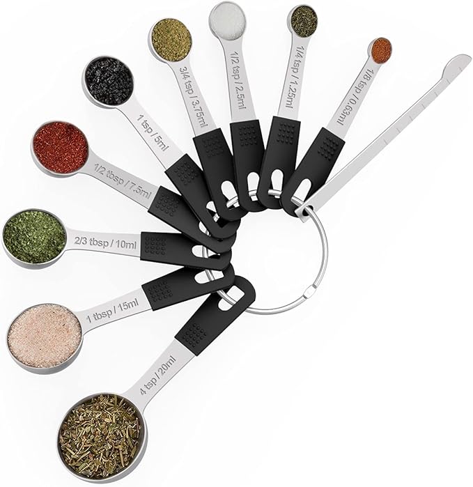 Measuring Cups & Spoons Set of 18 - Wildone Stainless Steel Nesting Measuring Cups 8 Piece and 9 Measuring Spoons, 1 Leveler, Ideal for Dry and Liquid Ingredients (Black) - Image 4