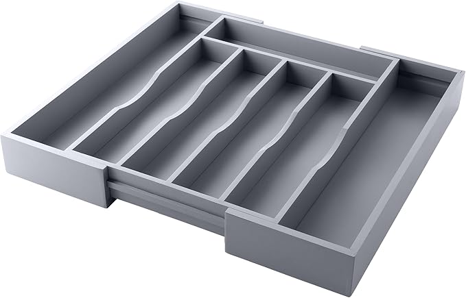 Expandable Bamboo Kitchen Drawer Organizer for Cutlery and Utensils, Adjustable Bamboo Wood Cutlery Tray in Drawer for Flatware and Silverware in Kitchen, (Grey) - Image 8