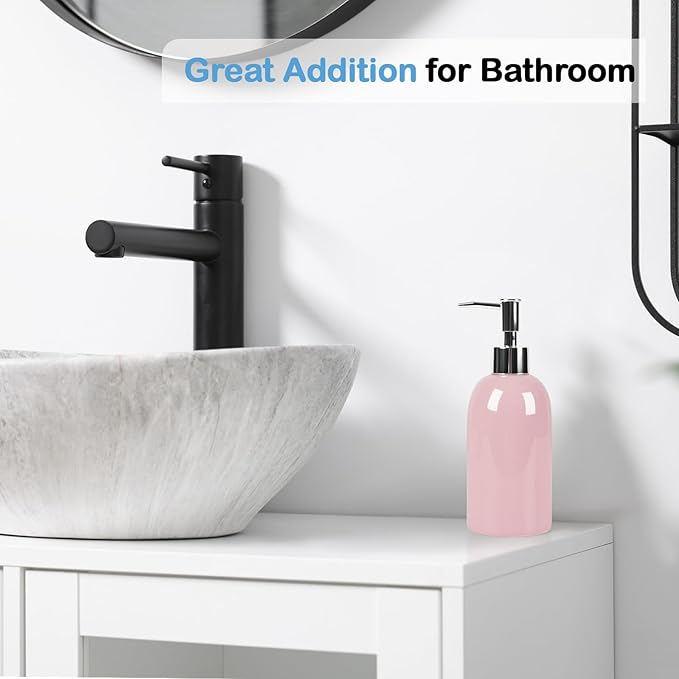 Natheeph 14OZ Ceramic Soap Dispenser Ceramic Soap Pump Dispenser Can Fill Liquid for Bathroom/Kitchen (Pink) - Image 5