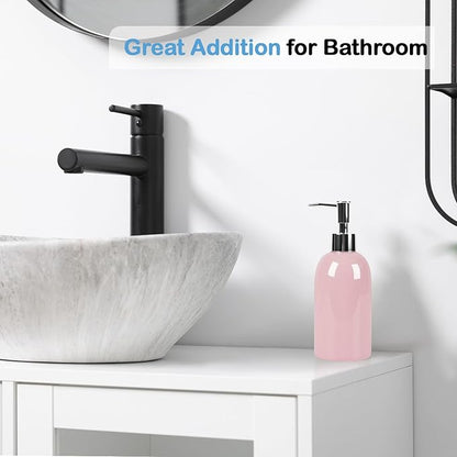 Natheeph 14OZ Ceramic Soap Dispenser Ceramic Soap Pump Dispenser Can Fill Liquid for Bathroom/Kitchen (Pink) - Image 5