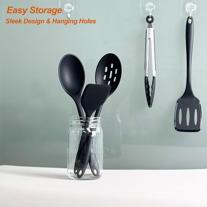 Silicone Cooking Utensils Set, Heat Resistant and large Non Stick Spatulas & Spoons for Kitchen, Ideal BPA Free Kitchen Turners for Frying, Mixing,Serving,Draining,Turning - Image 3