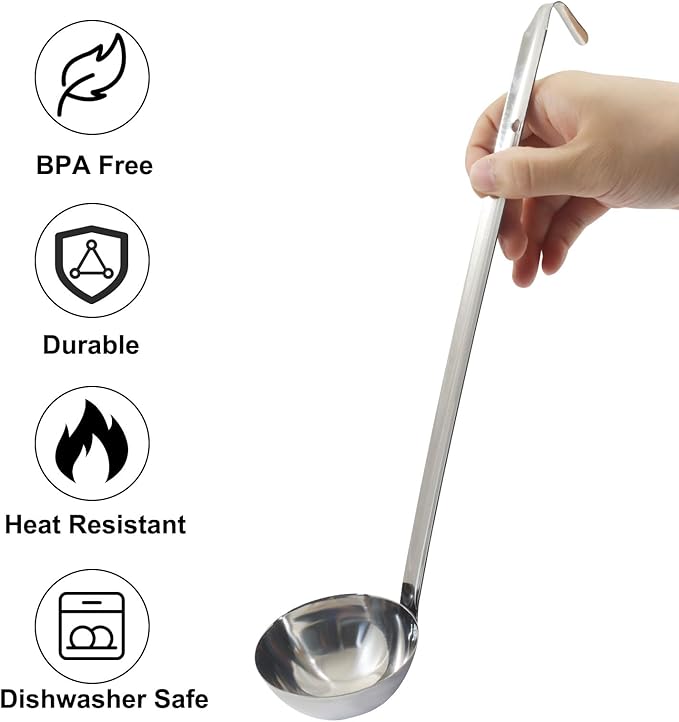 8 Oz Stainless Steel Ladle, 3 Pcs Sturdy Soup Ladle, 15" Long Handle Length for Stirring, Portioning and Serving Soup and Stew in Restaurants and Home (3.9" Bowl Diameter） - Image 4