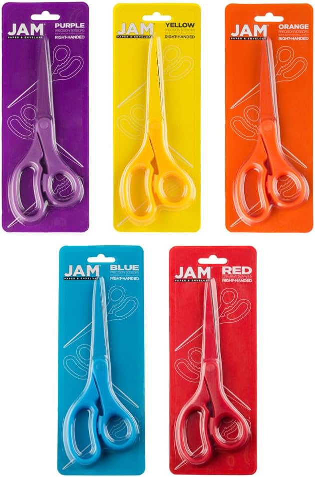 JAM PAPER Multi-Purpose Precision Scissors Set - 8 Inch - Rainbow Assortment - Ergonomic Handle & Stainless Steel Blades - 5/Pack - Image 3