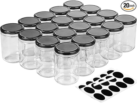 12oz Glass Jars with Lids, 20 Pcs Empty Candle Jars for Making Candle, Mason Canning Jars for Spice, Jam, Liquid, Baby Food Storage, Meal Prep, Craft, DIY Gift, Sample Container, Dishwasher Safe