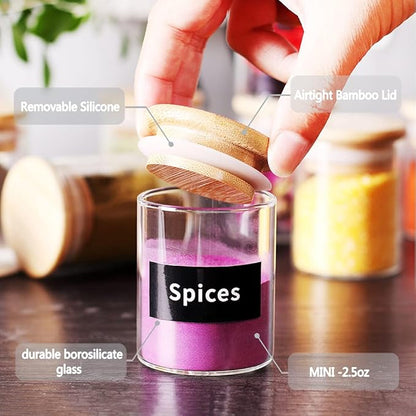 SAIOOL 20 Pack - 2.5 FL OZ (73ml) Mini Spice Jars with Wood Lid, Easy to Clean-BPA Free & Dishwasher Safe -Try filling with Spices, Herbs,Beans, Gifts, Wedding Party Favors, DIY and more