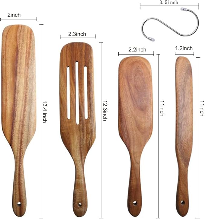 Spurtle Set, Natural Acacia Wooden Kitchen Utensils Set of 4, Wooden Spoons Utensils for Cooking, stirring, Mixing, Serving, spurtles kitchen tools as seen on tv for NonSick Cookware - Image 6