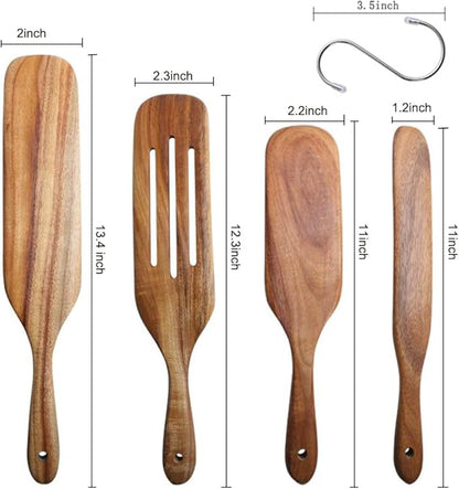 Spurtle Set, Natural Acacia Wooden Kitchen Utensils Set of 4, Wooden Spoons Utensils for Cooking, stirring, Mixing, Serving, spurtles kitchen tools as seen on tv for NonSick Cookware - Image 6