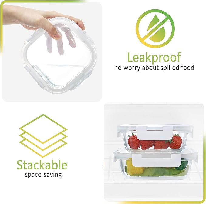 24-Piece Glass Food Storage Containers with Upgraded Snap Locking Lids,Glass Meal Prep Containers Set - Airtight Lunch Containers, Microwave, Oven, Freezer and Dishwasher,White - Image 8