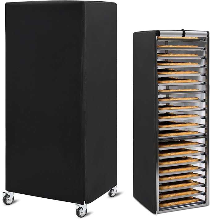 Riakrum 1 Pc Bun Pan Rack Cover Bakers Rack Cover 20 Tier Sheet for Home Kitchen Restaurant Dining Bakery 28" L x 23" W x 61" H(Black,Oxford Cloth) by Riakrum