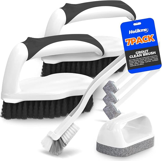 Holikme Deep Cleaning Brush Set, Scrub Pads with Scraper Tip for Pool Walls, Bathroom, Grout, Floor, Bike, Tub, Shower and Kitchen Surface, Abrasive Wheel Brushes (Black) by Holikme
