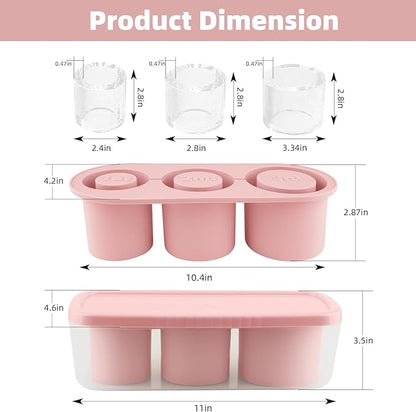 Tcamp Tumbler Ice Mold, Ice Cube Tray for 30 oz -40 oz Tumbler Cup, 3 Pcs Silicone Hollow Cylinder Ice Mold with Lid and Bin for Freezer, Ice Drink, Juice, Whiskey, Cocktail (Pink)