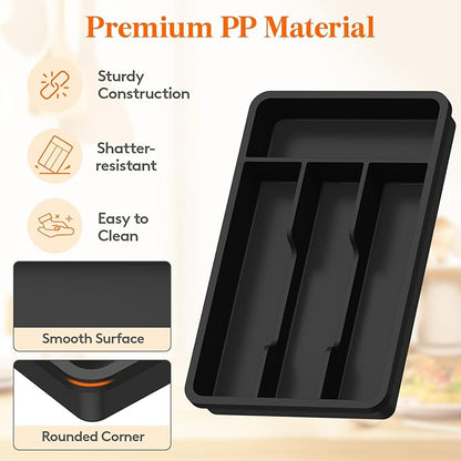 Lifewit Silverware Drawer Organizer Tray, Plastic Cutlery Storage for Kitchen, Flatware and Utensil Holder Divider for Spoons Forks Knives Tableware, 7.8 x 12.4", 4 Slots, Black - Image 4