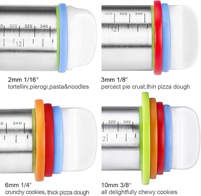 Rolling Pin and Pastry Baking Mat Set, Rolling Pins with Adjustable Thickness Rings, Stainless Steel Dough Roller for Baking Fondant, Pizza, Pie, Pastry, Pasta, Cookies (Purple) - Image 2