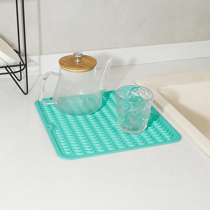 MicoYang Silicone Dish Drying Mat for Multiple Usage,Easy clean,Eco-friendly,Heat-resistant Silicone Mat for Kitchen Counter or Sink,Refrigerator or Drawer liner Mint M 12 inches x 12 inches - Image 5