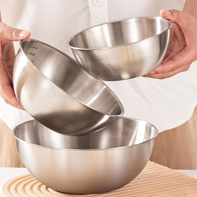 Stainless Steel Salad Bowls Set of 2 Mixing Bowl with Measurement Markings Snacks Bowls, Small 0.74 Quart Serving Bowls for Mixing, Cooking, Baking, Prepping and Home Kitchen Food Storage Bowls