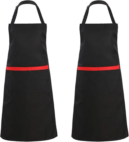 Tosewever 2 Pack Adjustable Bib Apron with 2 Pockets, Waterdrop Resistant Cooking Kitchen Aprons for Women Men Chef Couple BBQ Painting (Black, 2)