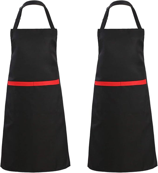 Tosewever 2 Pack Adjustable Bib Apron with 2 Pockets, Waterdrop Resistant Cooking Kitchen Aprons for Women Men Chef Couple BBQ Painting (Black, 2)
