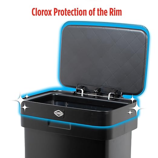 Clorox 13 Gallon Trash Can - 50L Kitchen Trash Can with Wide Step Pedal - Rectangular Black Stainless Garbage Bin with Hinged Rim and Odor Protection - Image 4
