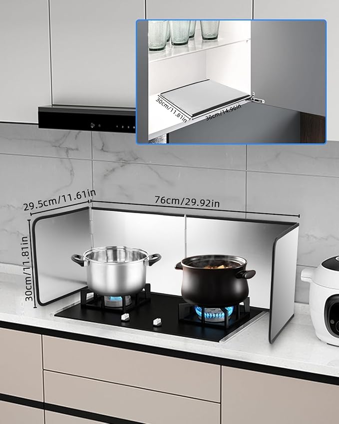 4 Sided Splatter Guard Foldable Stainless Steel Stove Splash Guard 11.8″ Height Oil Splatter Screens for Frying Kitchen Backsplash Protector Nonstick Oil Splatter Guard for Cooking - Image 2