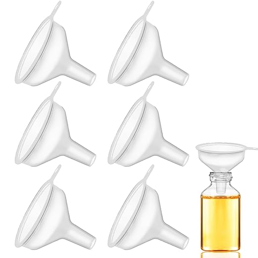 Small Funnels 6 Pack Mini Clear Funnel Easily Transfer Liquids Granules Powders Funnels Narrow Neck Water Bottle for Filling Small Bottles,Liquids, Powders Capsule