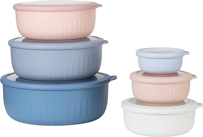 COOK WITH COLOR Prep Bowls with Lids- Wide and Deep Nesting Plastic Small Mixing Bowl Set with Lids, 12 Piece Set - Wide Bowls, Blue/Pink - Image 2