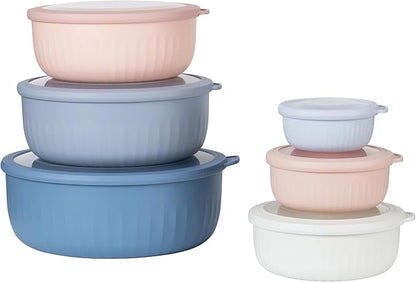 COOK WITH COLOR Prep Bowls with Lids- Wide and Deep Nesting Plastic Small Mixing Bowl Set with Lids, 12 Piece Set - Wide Bowls, Blue/Pink - Image 2