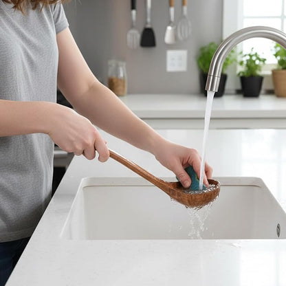 Wooden Ladle for Soup, Non-Stick Wooden Spoon Set, 3 Size Wood Ladle Spoon with Back Hooks for Deep Pot, Natural Wood Kitchen Utensils Set for Serving, Stirring