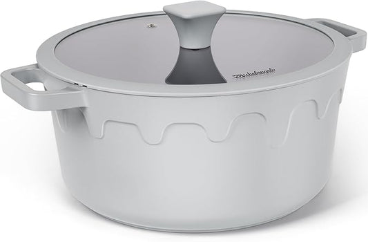 MICHELANGELO 8-Quart Soup Pot with Lid - Nonstick Large Ceramic Stock Pot for Induction Cooktop, 8qt Non Stick Cooking Pots with Silicone Handle Covers & Pot-Holder, Grey by Michelangelo