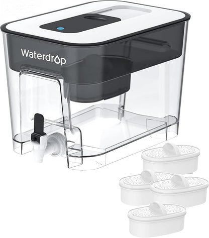 Waterdrop 40-Cup Large Water Filter Dispenser with 4 Filters, 200-Gallon Long-Life, for Home and Office, 5X Times Lifetime, Reduces Chlorine, PFOA/PFOS and More, BPA Free, Black by Waterdrop