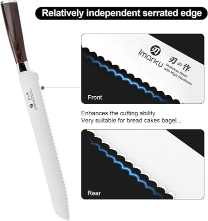 imarku Bread Knife, German High Carbon Stainless Steel Professional Grade Bread Slicing Knife, 10-Inch Serrated Edge Cake Knife, Bread Cutter for Homemade Crusty Bread, Mothers Day Gifts - Image 3