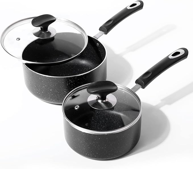 Nonstick Saucepan Set - 1.5 Quart and 2.5Quart,Ultra Non Stick Sauce Pan Small Pot with Glass Lid,Great for Home Kitchen Restaurant,Black by RATWIA