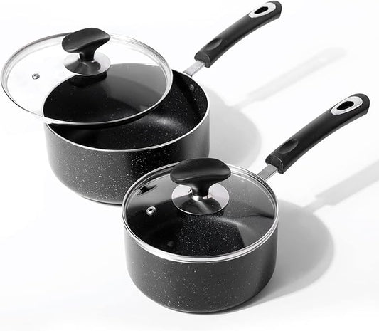 Nonstick Saucepan Set - 1.5 Quart and 2.5Quart,Ultra Non Stick Sauce Pan Small Pot with Glass Lid,Great for Home Kitchen Restaurant,Black by RATWIA