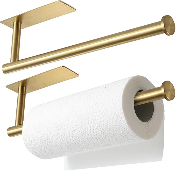 theaoo 2 Packs Paper Towel Holder - Under Cabinet Paper Towel Holder for Kitchen, Adhesive Paper Towel Roll Rack for Bathroom Towel, Wall Mounted Matte Black Paper Towel Rack, SUS304 Stainless Steel by theaoo