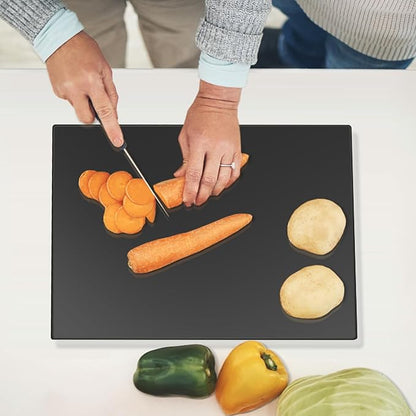 Mymonfif Tempered Glass Cutting Board for Kitchen, Black Glass Board for Countertop, Heat Resistant, with Non-Slip Feet, 12x16" 1Pcs - Image 6