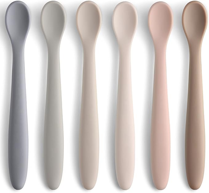 Silicone Baby Feeding Spoons, First Stage Baby Infant Spoons, Soft-Tip Easy on Gums I Training Spoon Self Feeding, Dishwasher & Boil-proof, 6 Pack by NETANY